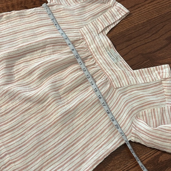 Rachel Zoe oversized Small linen Blouse with 3/4 Sleeves square neck pink stripe - Picture 7 of 9